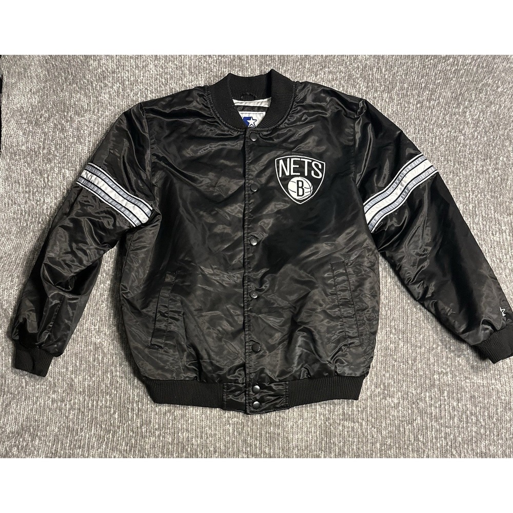 Men's Starter Brooklyn Nets Bomber Jacket Varsity Satin Full-Snap